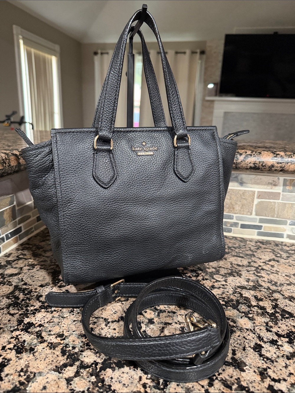kate spade Black Pebbled Leather Satchel with Removable Strap